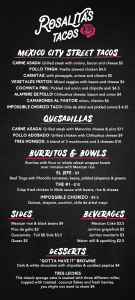 Rosalita's Tacos menu